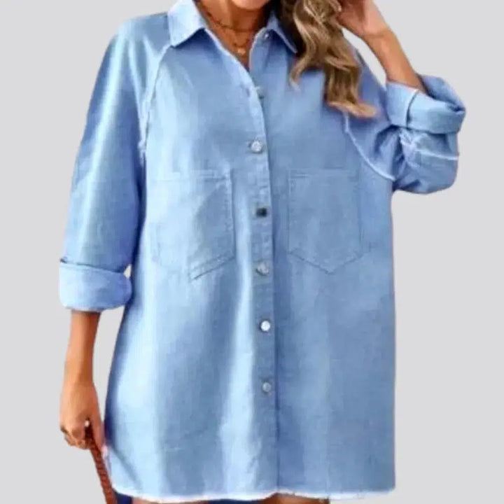 Knee-length raw-hem jean dress