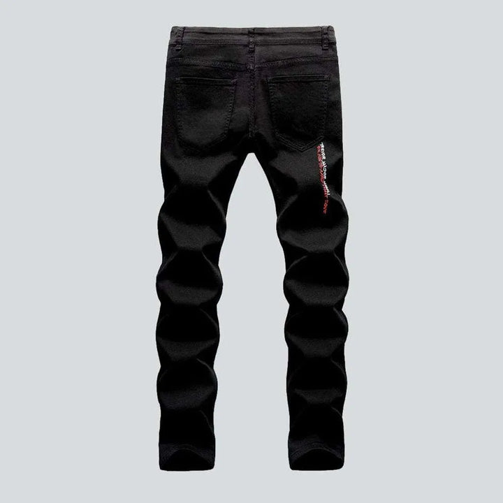 Letters print ripped men's jeans