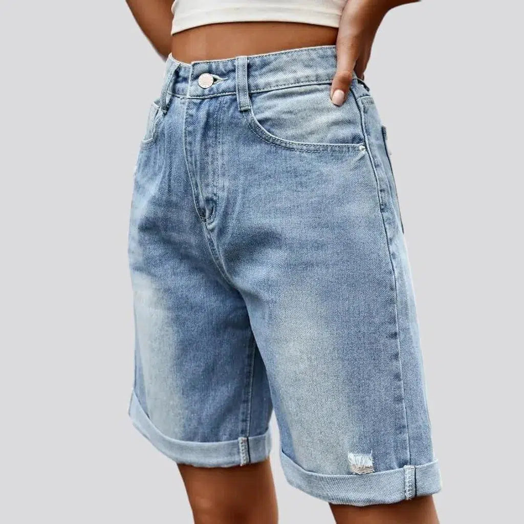 Sanded women's denim shorts
