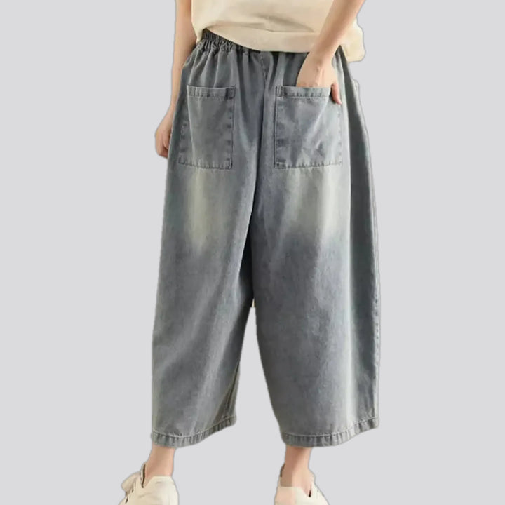 Faded wash women's denim culottes