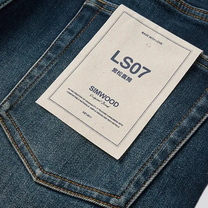 Mid-waist dark sanded men's jeans