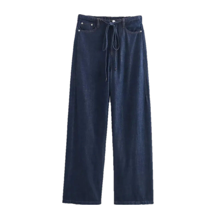 Mid Rise Stylish Wide Denim Pants for Ladies - Dark Blue