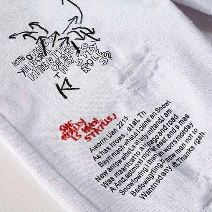 Letters print ripped men's jeans