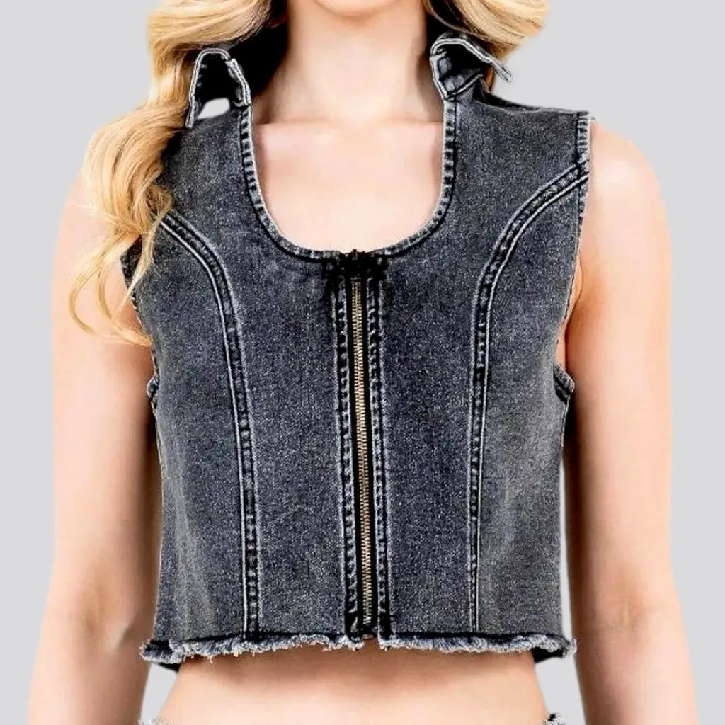 Chic Vintage Crop Denim Vest for Women | Jeans4you.shop